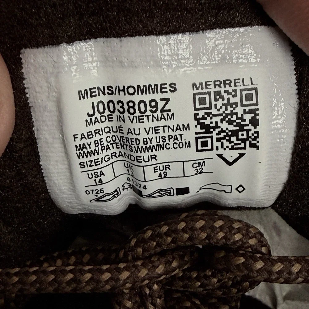 Merrel Moab Adventure 3 Waterproof Hiking Shoes Earth Brown Leather Mens Size 14